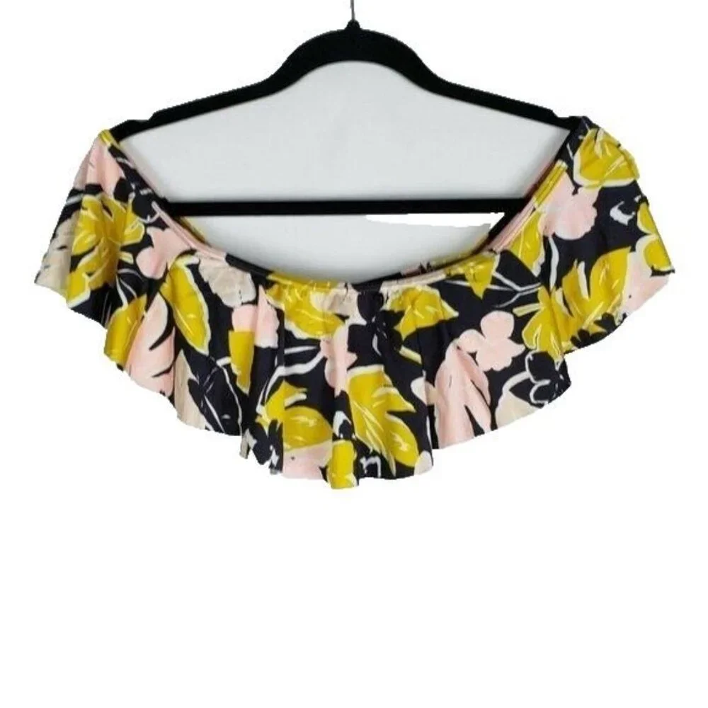 Cotton On Body Ruffle Off Shoulder Swim Bikini Top Floral Navy Piink Yellow